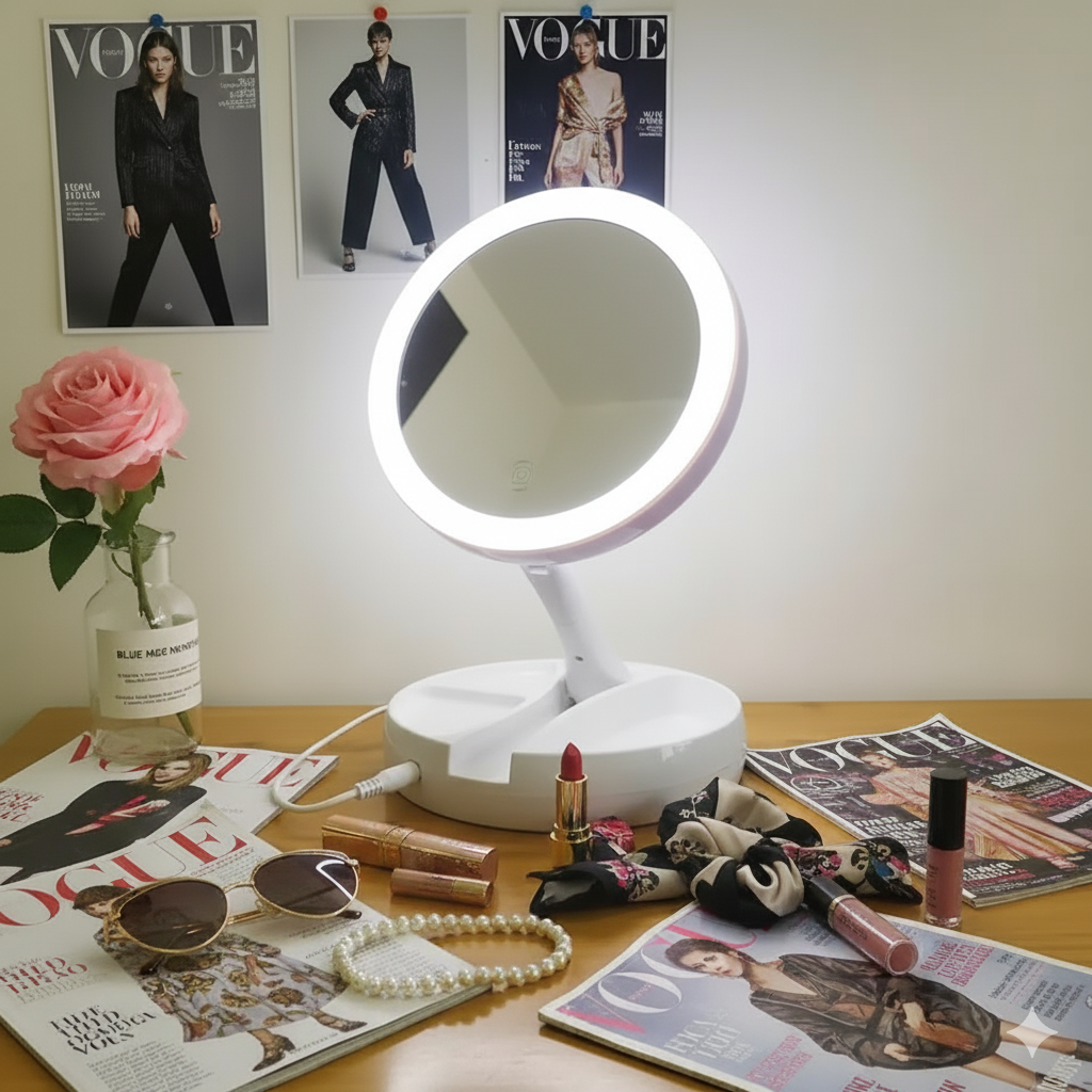 Espejo De Maquillaje Led Plegable