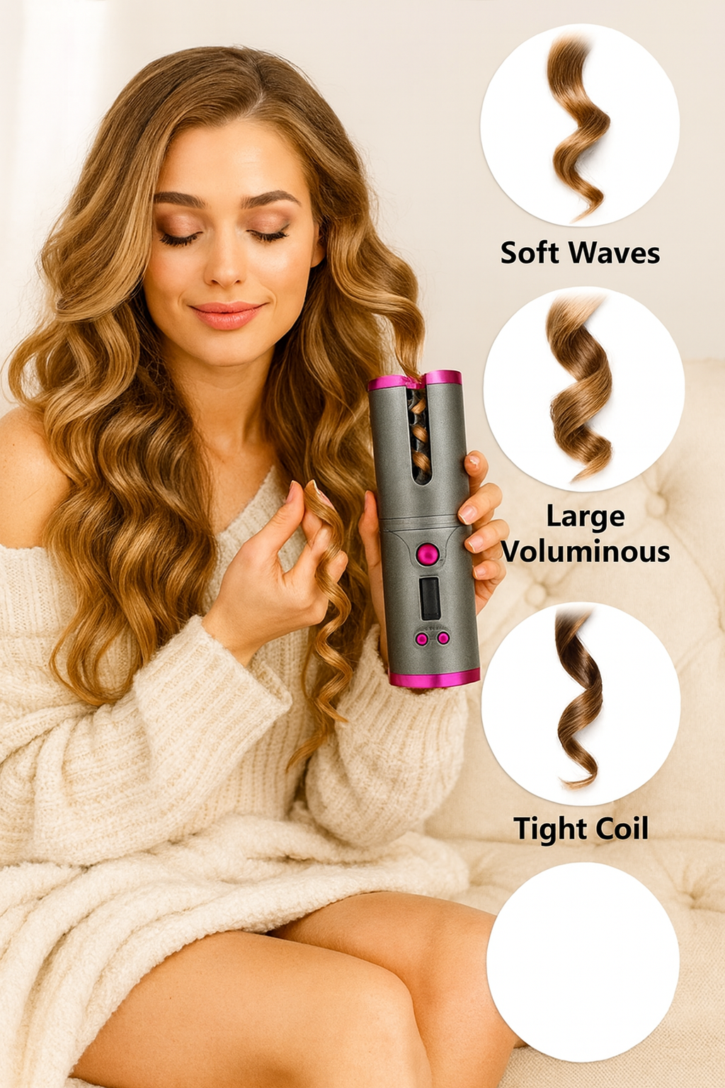 Rizador de pelo giratorio inalámbrico