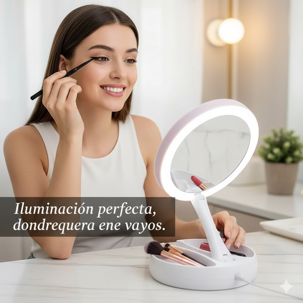 Espejo De Maquillaje Led Plegable